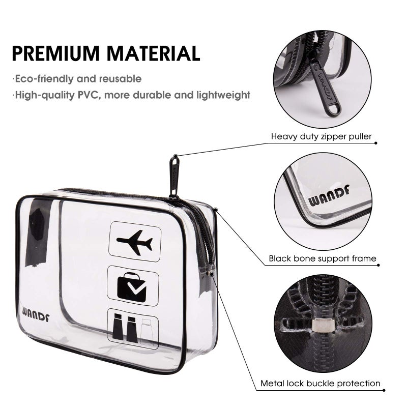 WANDF TSA Approved Toiletry Bag  2 Packs Travel Clear Toiletry Bag  Quart Size Makeup Cosmetic Pouch with Zipper  Carry-On Airport Compliant Bag for Women and Men(3 pcs  Black) - Image 3